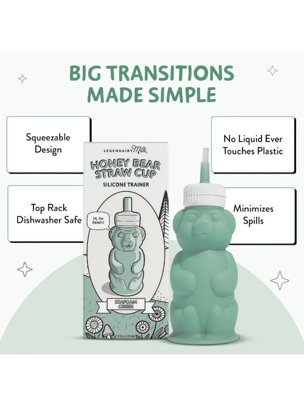 Silicone Honey Bear Straw Cups for Babies - 8oz, Dishwasher Safe, 2-Pack